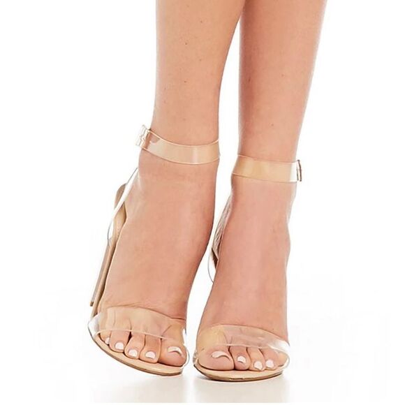 Steve Madden - Camille Lucite Clear Ankle Strap Block Heel Dress Sandals - Picture 1 of 10